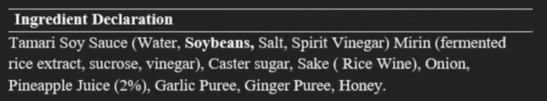 Allergens Teriyaki Caffrey